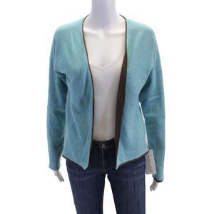 Designer Women's Round Neck Open Front Cardigan Sweater Blue Size M